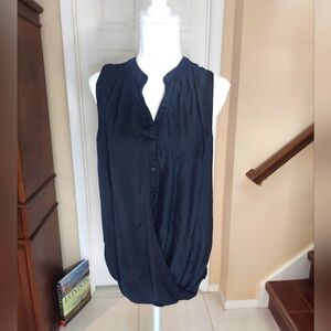 Nicole Blue Sleeveless Wrap Blouse with Mandarin Collar